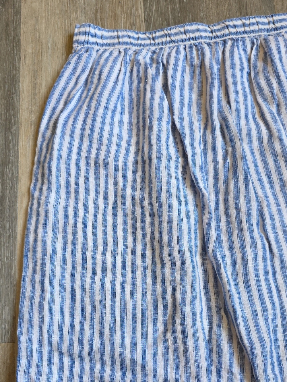 Faherty Striped Button-Front Blue and White Linen Midi Skirt - Picture 12 of 16